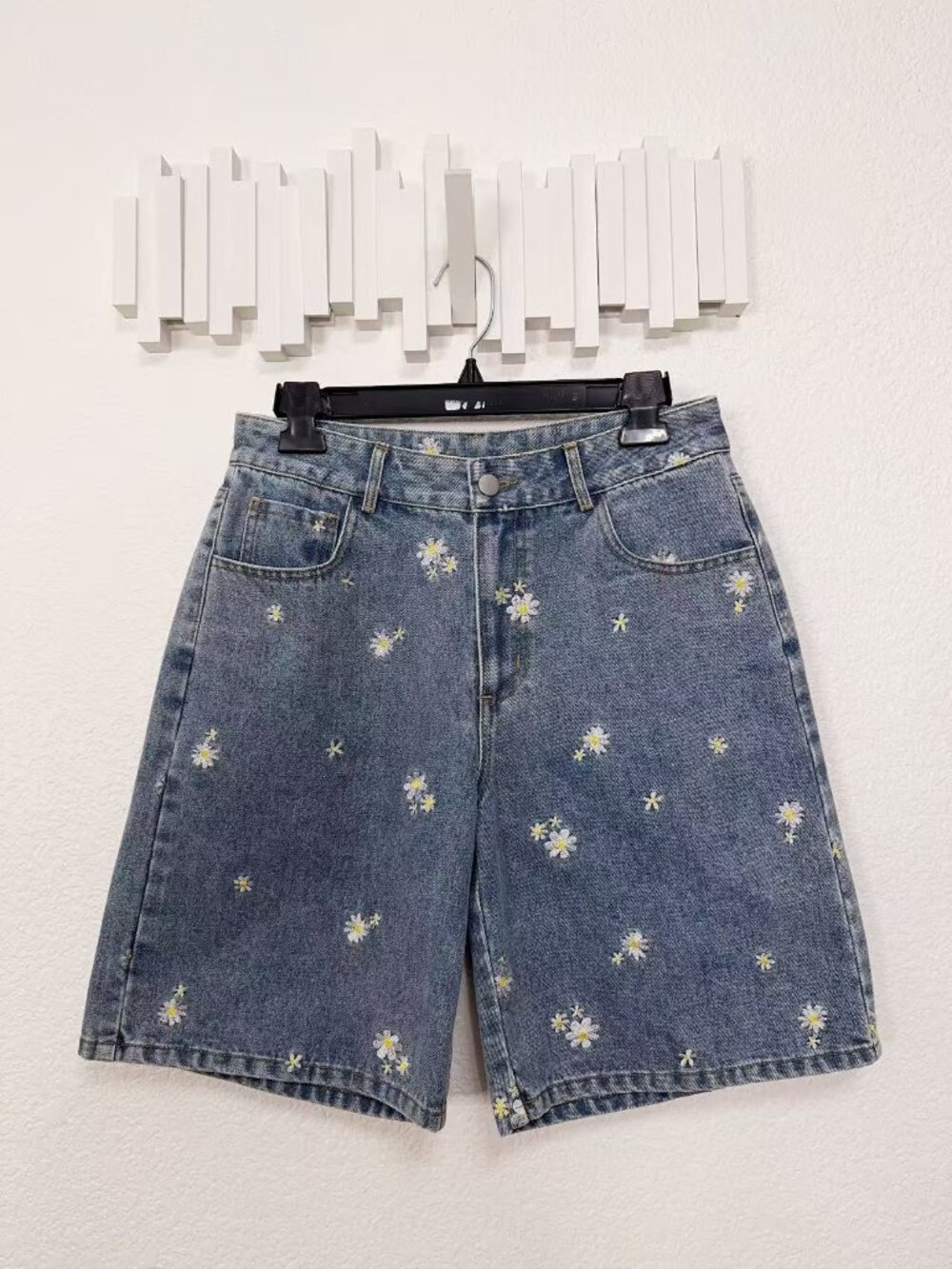 Jacquie The Label Abby Daisy Embroidered Denim Bermuda Shorts Floral Jorts